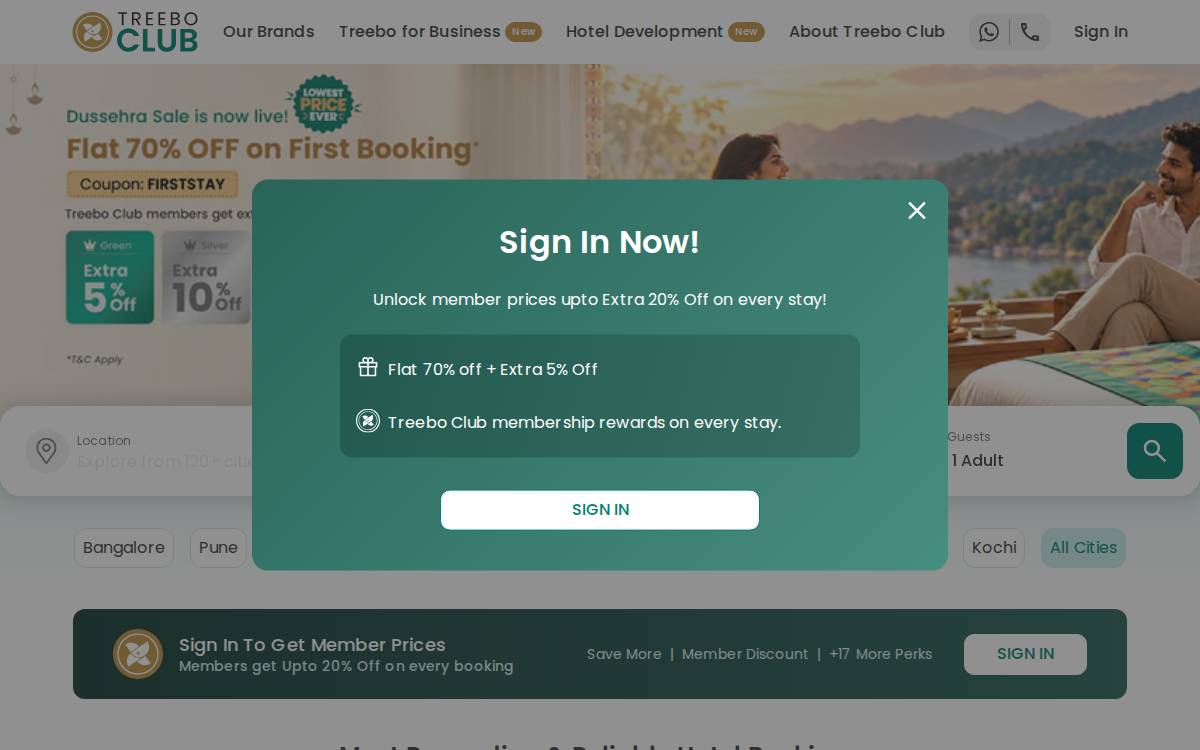 Treebo website preview