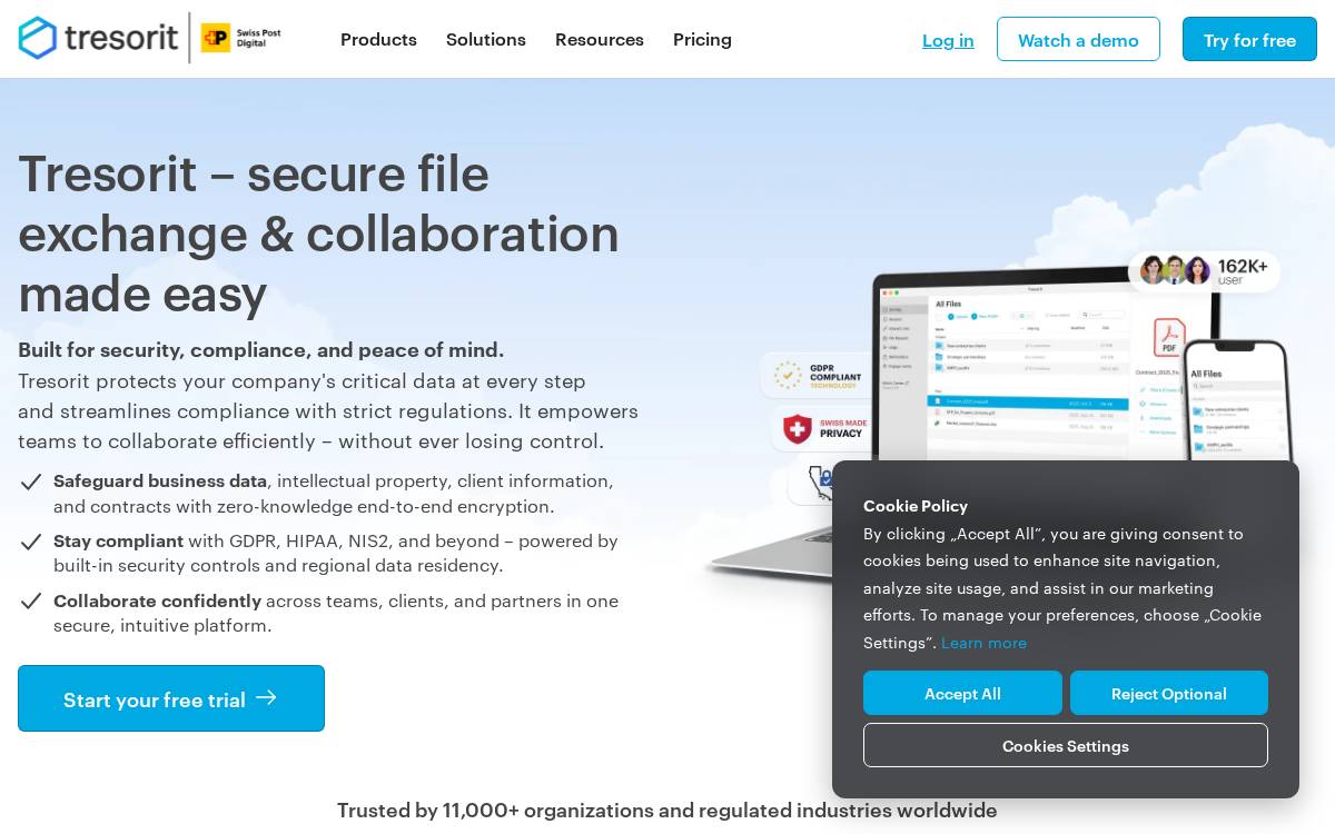 Tresorit website preview