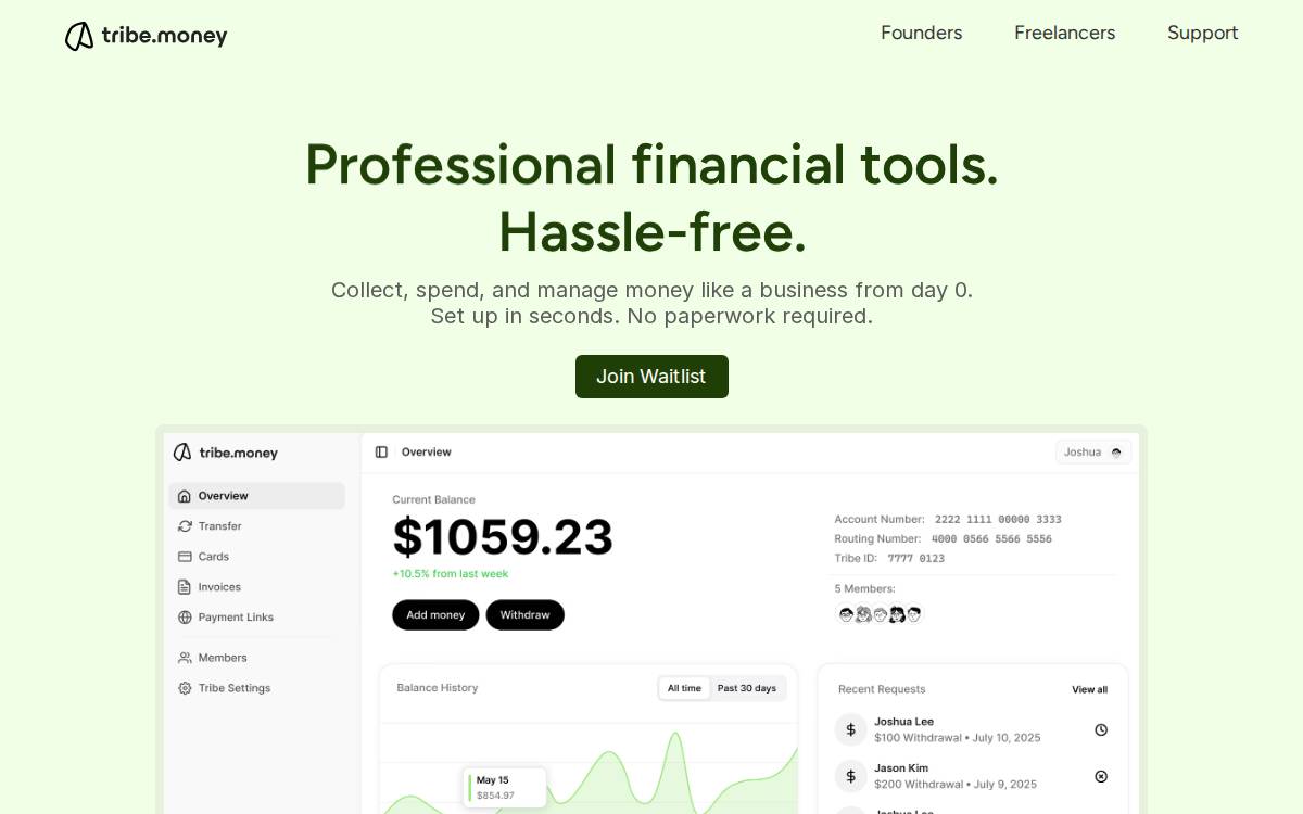 Tribe Money website preview