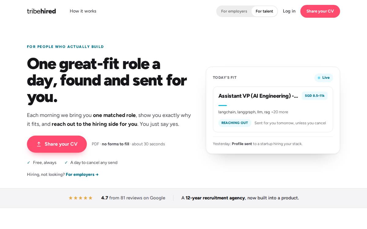 TribeHired website preview