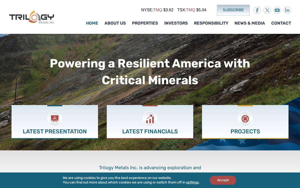 Trilogy Metals website preview