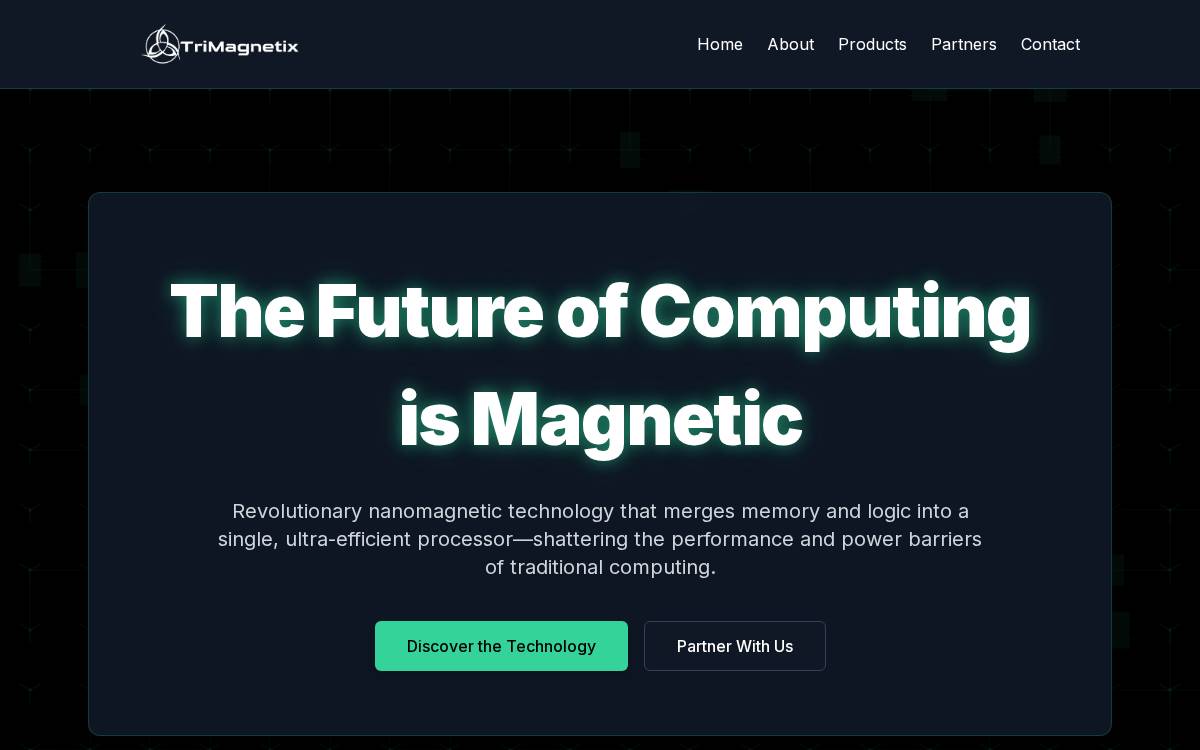 Trimagnetix Nanomagnetic chip technology website preview