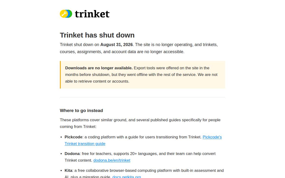 Trinket website preview