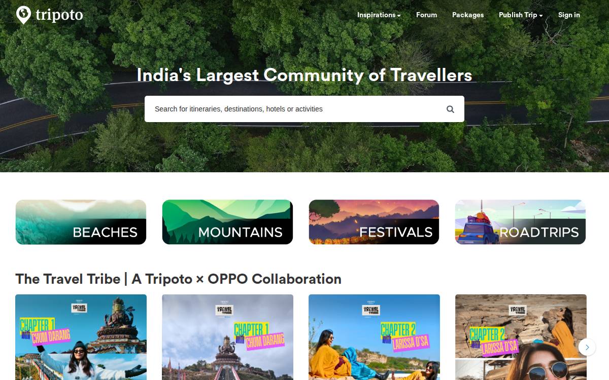 Tripoto Travel website preview