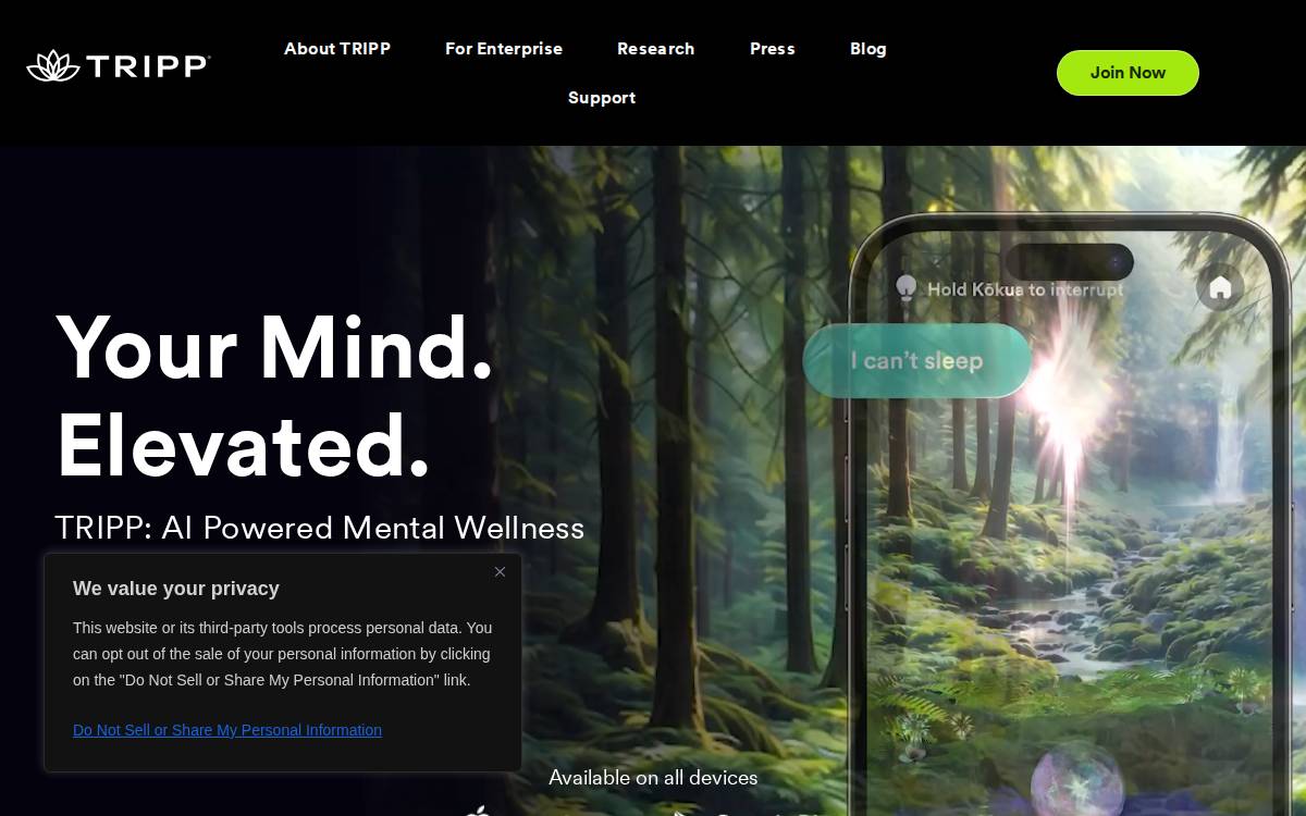 Tripp website preview