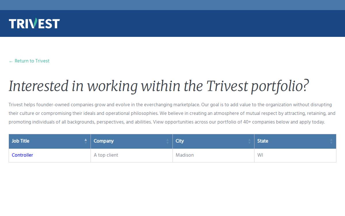 Trivestcareers website preview