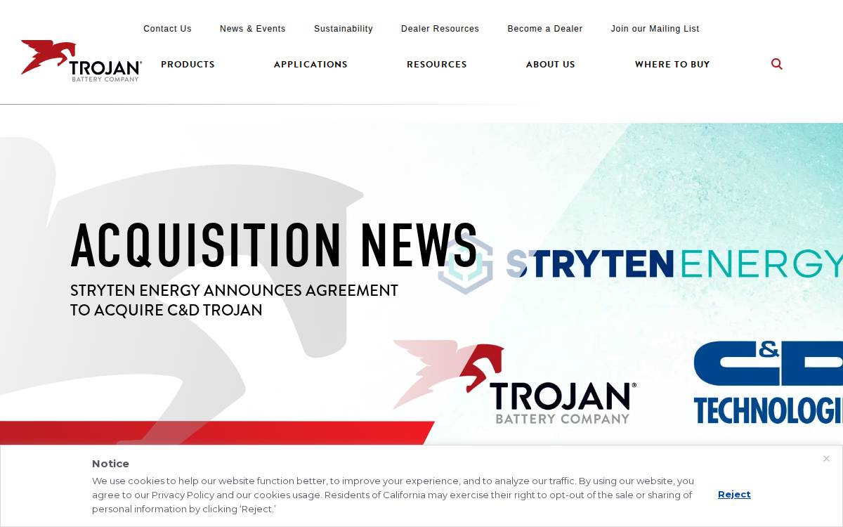 Trojan Battery Company website preview