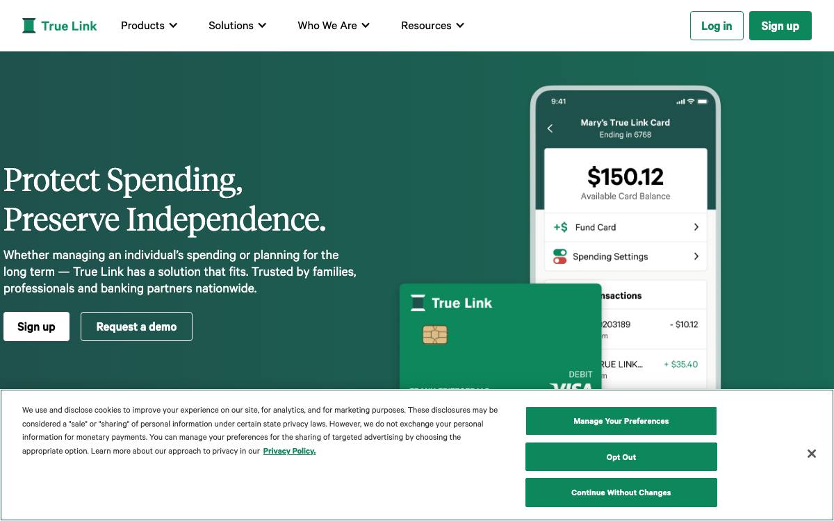 True Link website preview