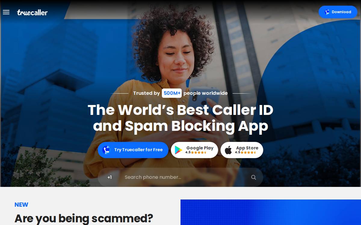 Truecaller website preview
