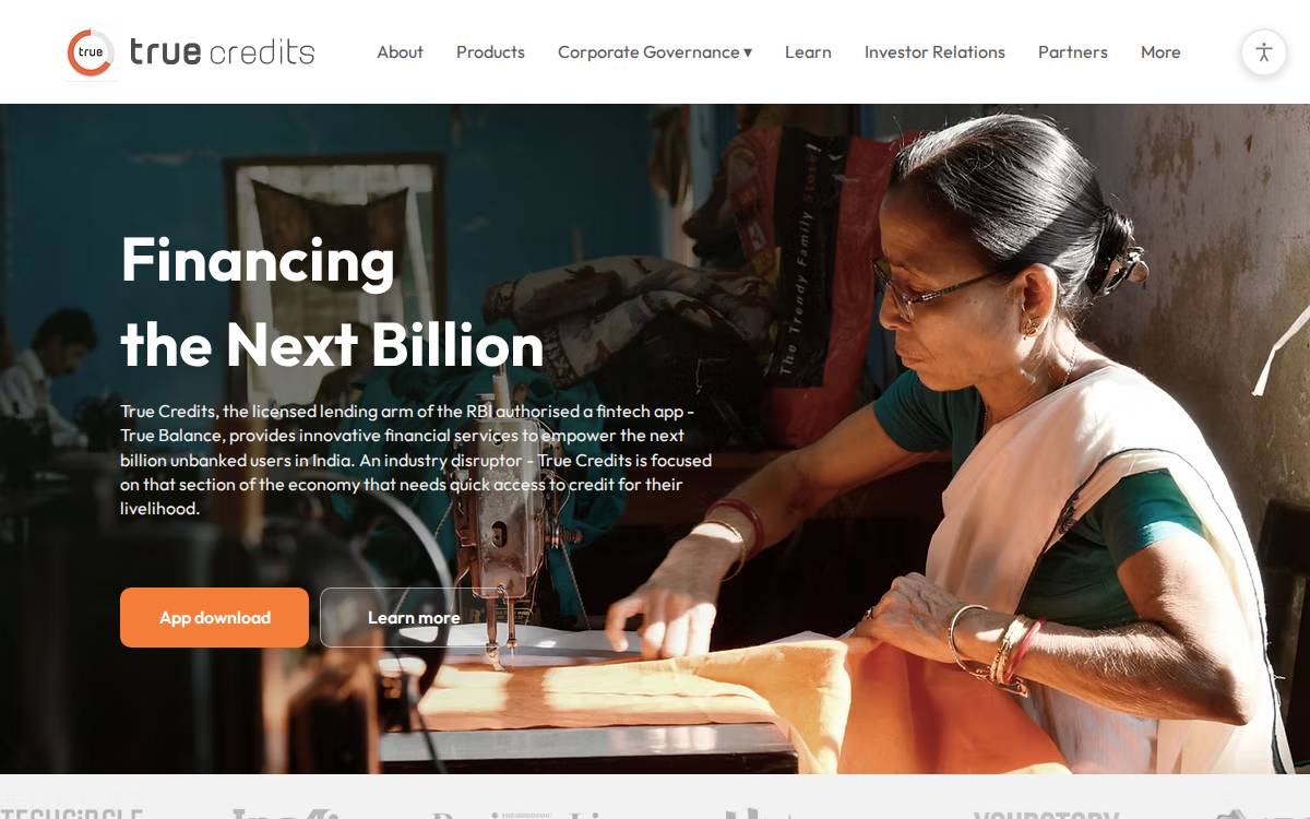Truecredits website preview