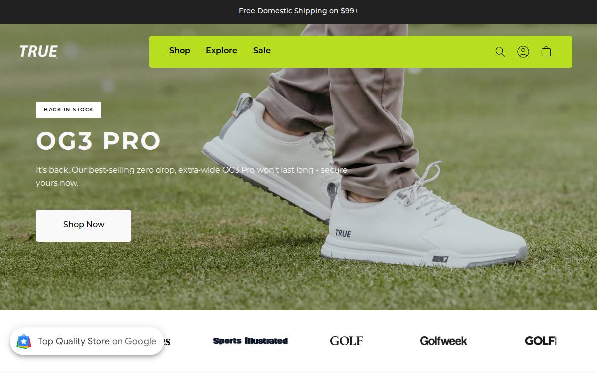 Truelinkswear website preview