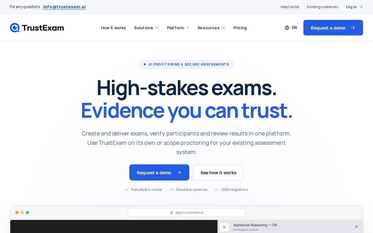 Trustexam website preview
