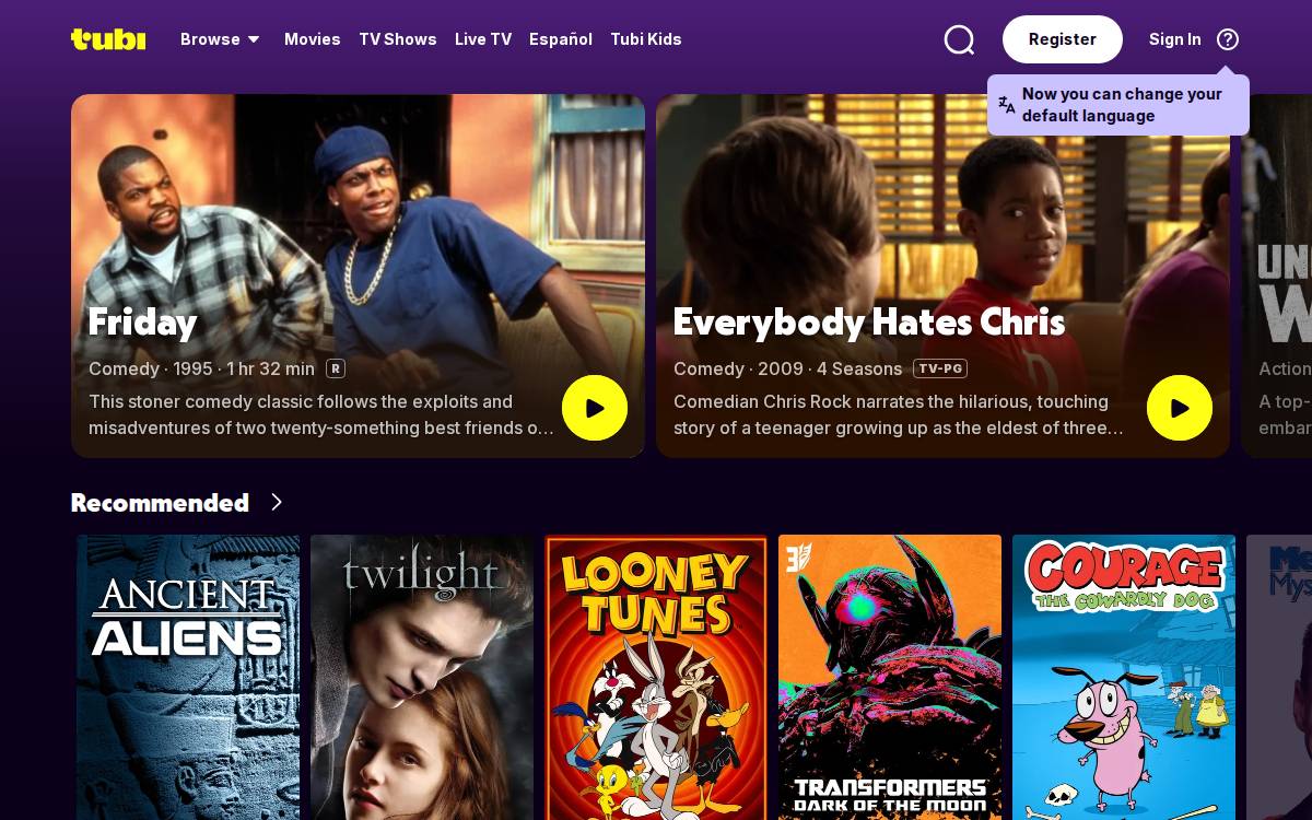 Tubi website preview