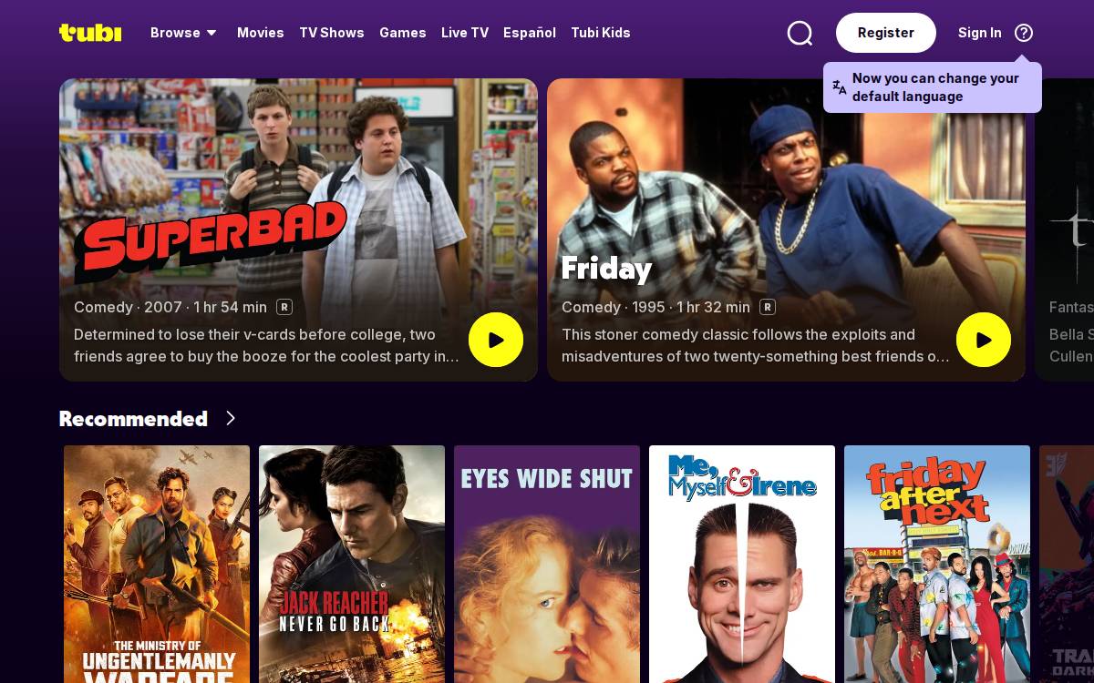 Tubi website preview