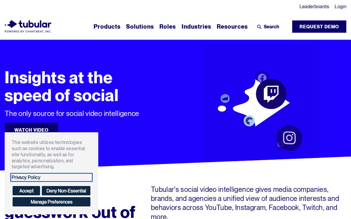 Tubular Video analytics platform website preview