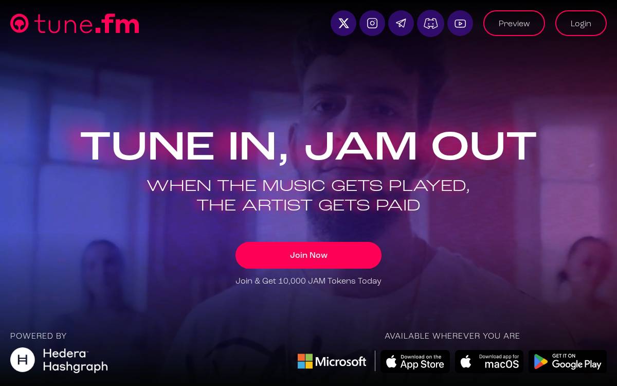 tune.fm software website preview
