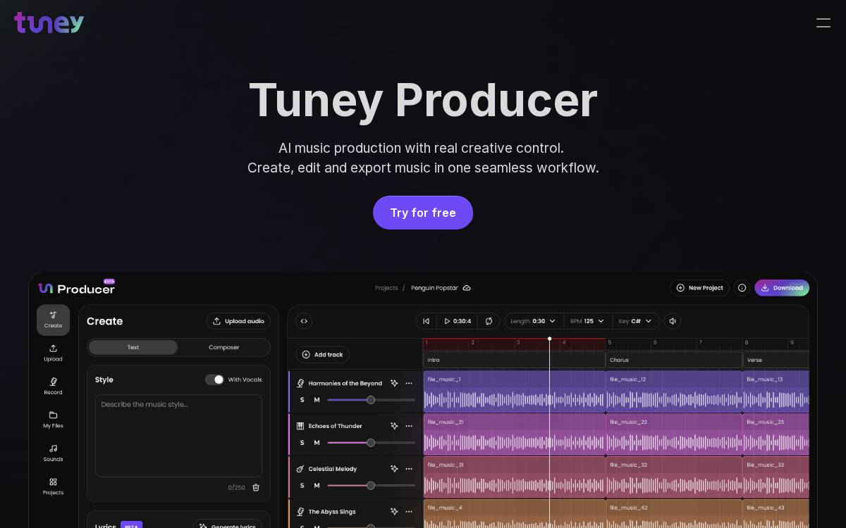 Tuney website preview