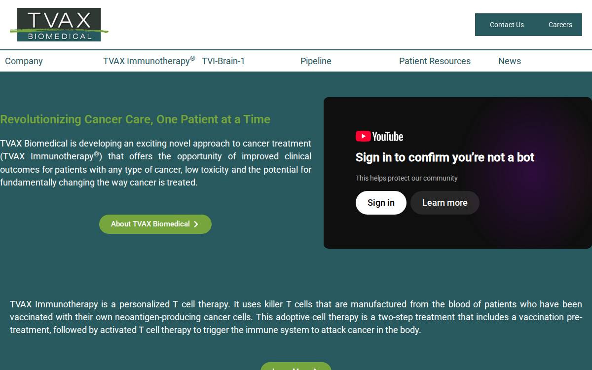 TVAX Biomedical website preview