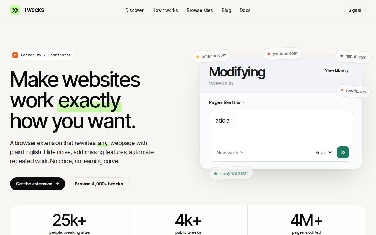 Tweeks.io website preview