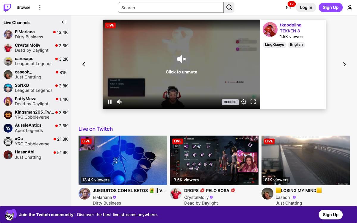 Twitch website preview