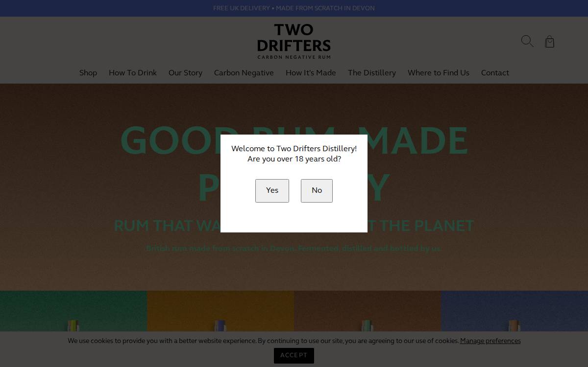 Two Drifters Distillery website preview