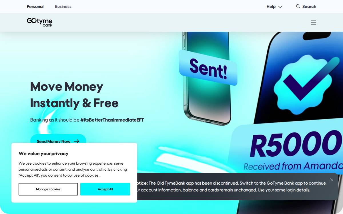 Tymebank website preview