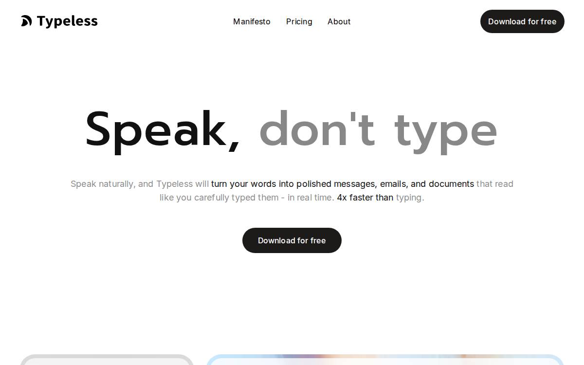 Typeless website preview