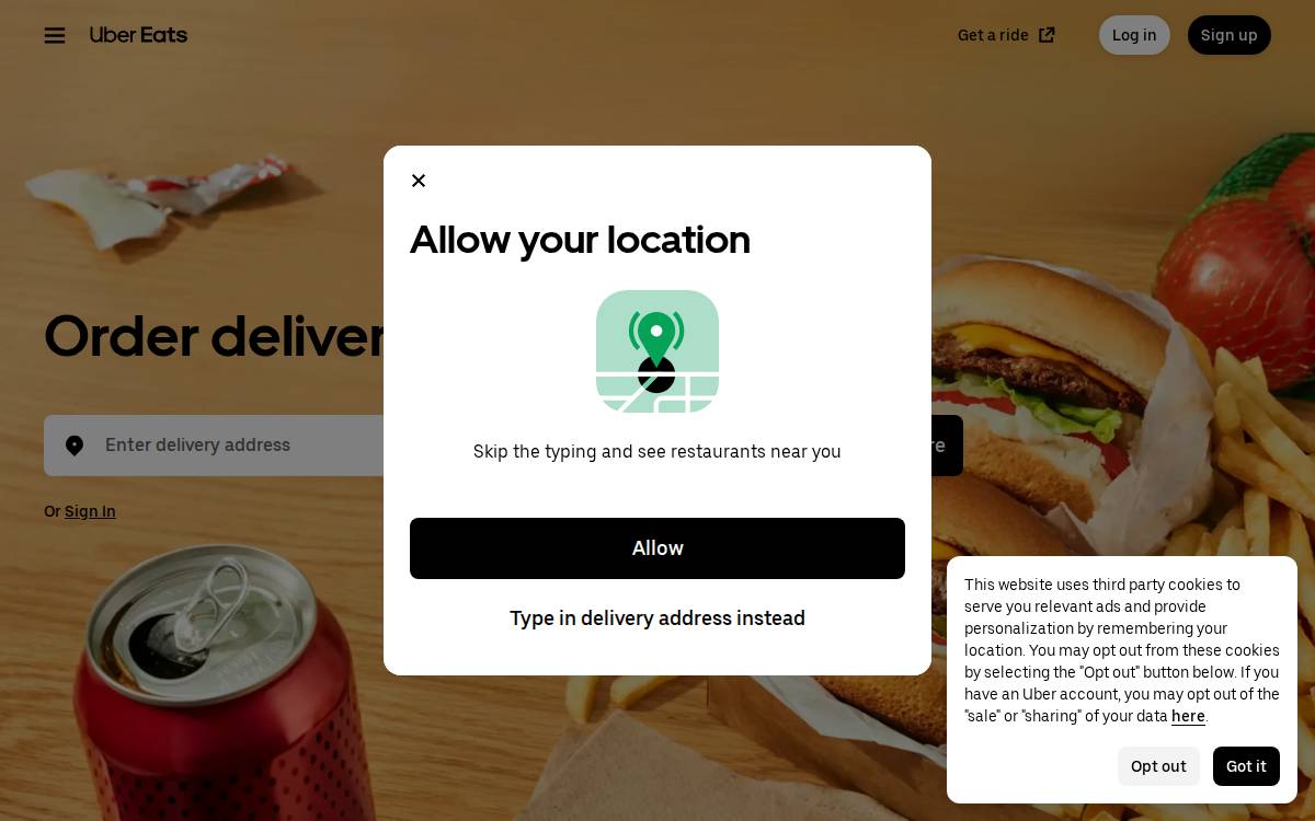 Uber Eats website preview