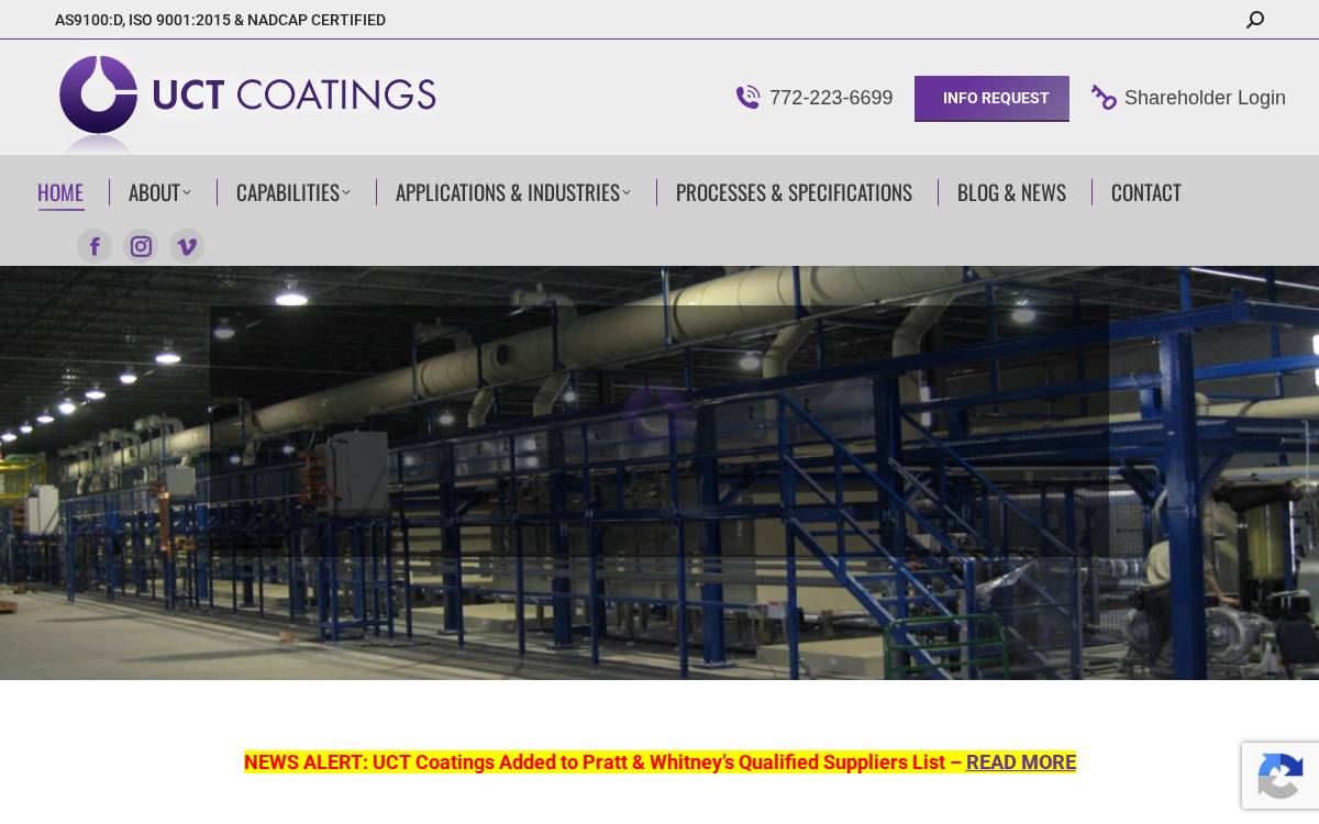 UCT Coatings website preview
