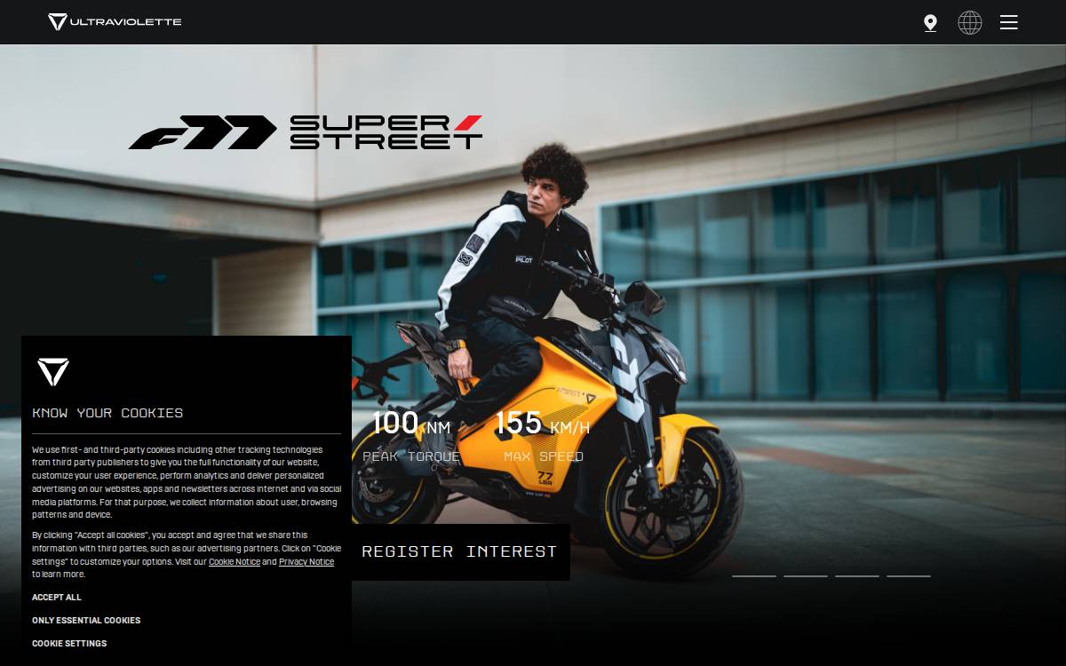 Ultraviolette Automotive website preview