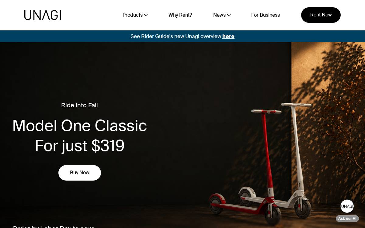 Unagiscooters website preview