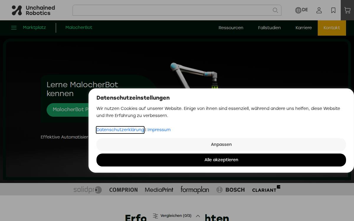 Unchained Robotics website preview