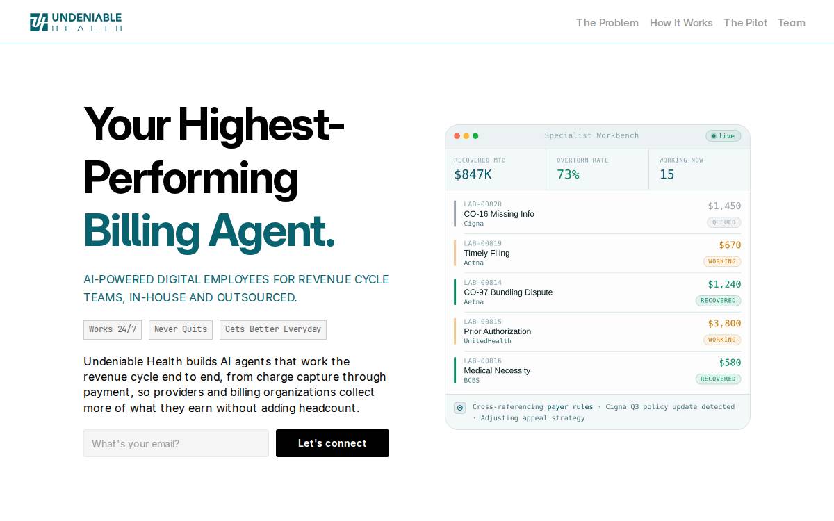 Undeniable Health AI website preview