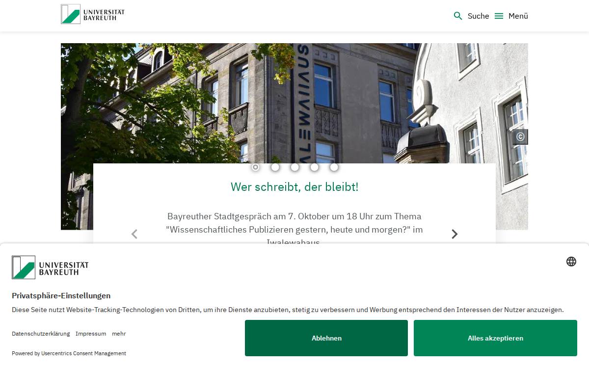 Uni Bayreuth website preview