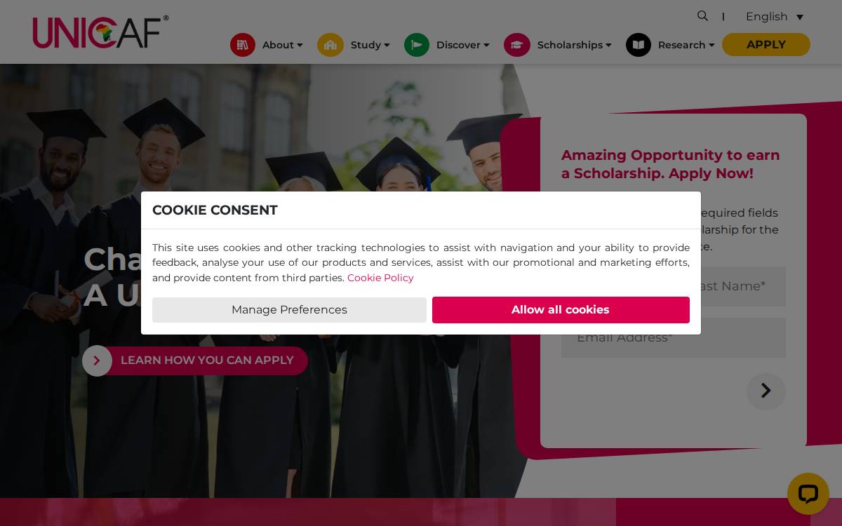 Unicaf website preview