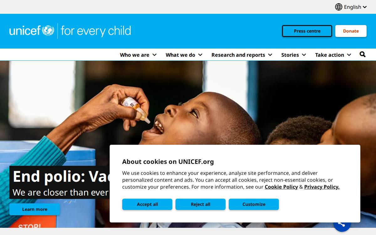 UNICEF website preview