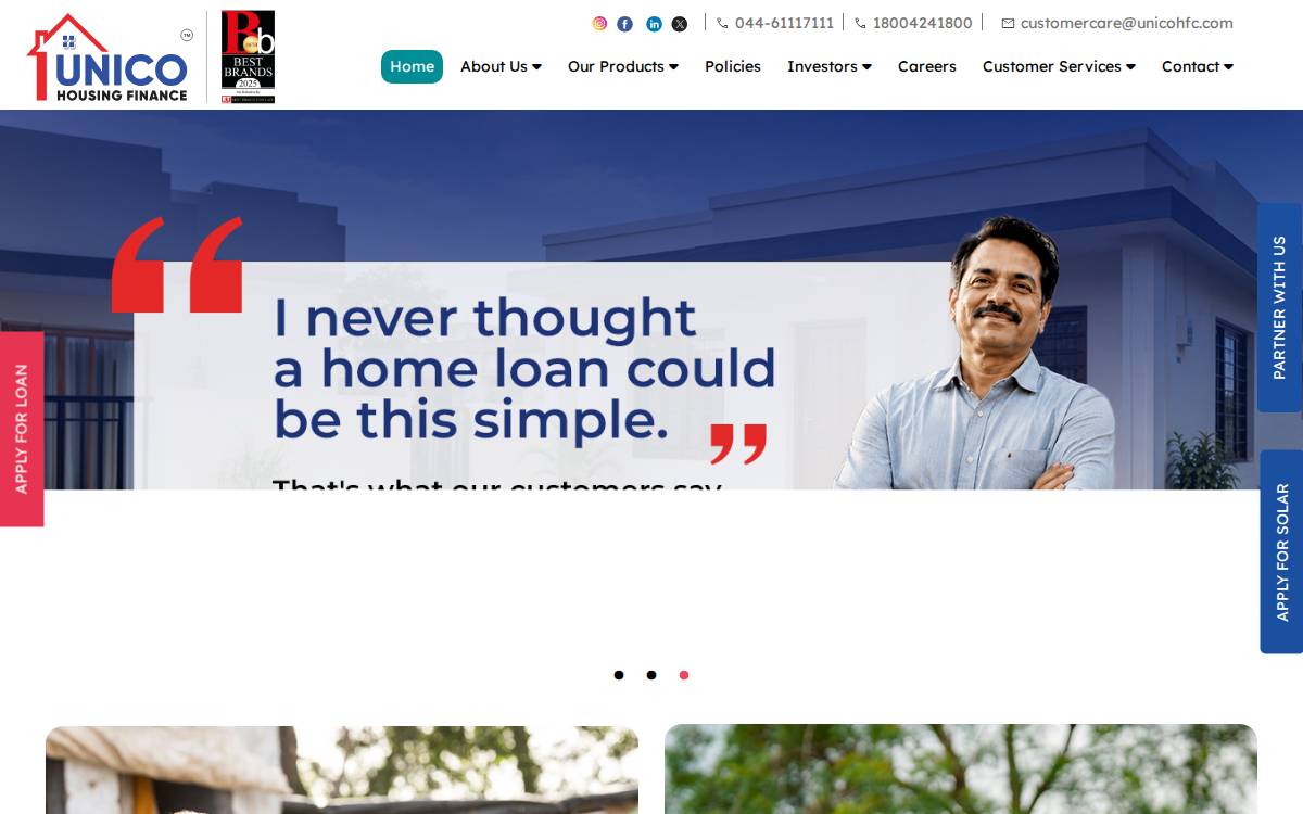 Unico Housing Finance website preview