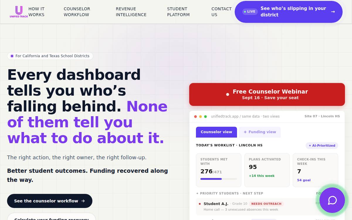 Unified Track website preview