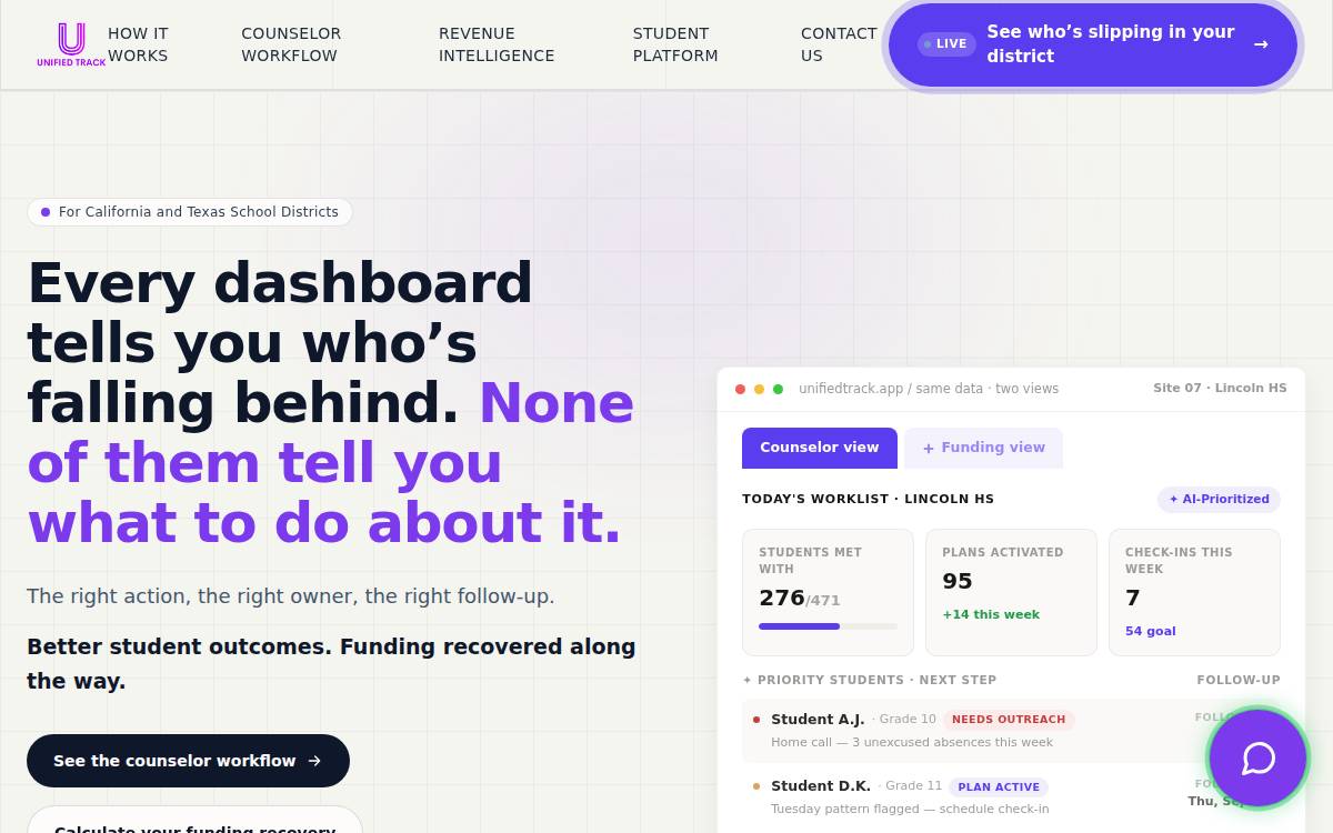 Unified Track website preview