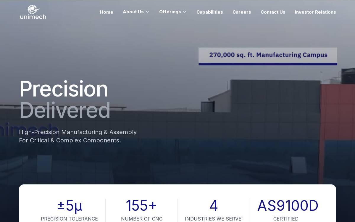 Unimech Aerospace website preview