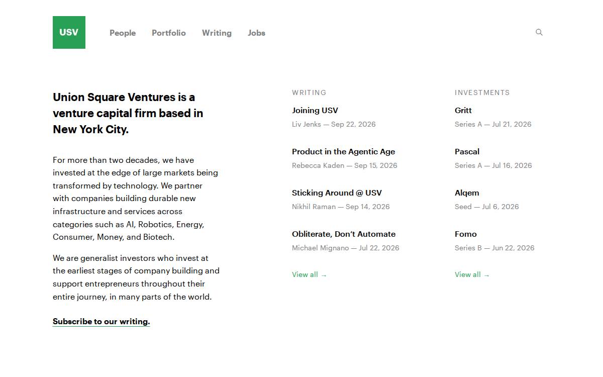 Union Square Ventures website preview