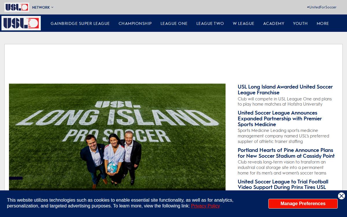 United Soccer League website preview