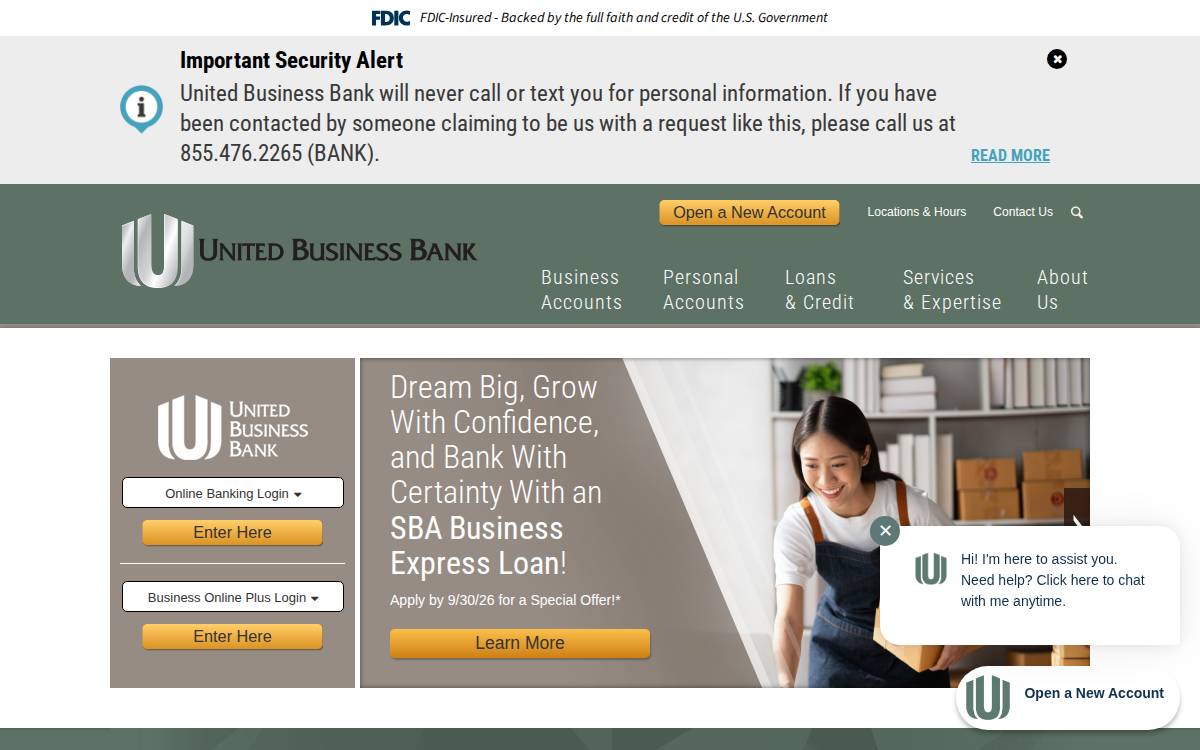 Unitedbusinessbank website preview