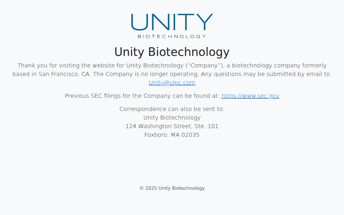 Unity Biotechnology website preview