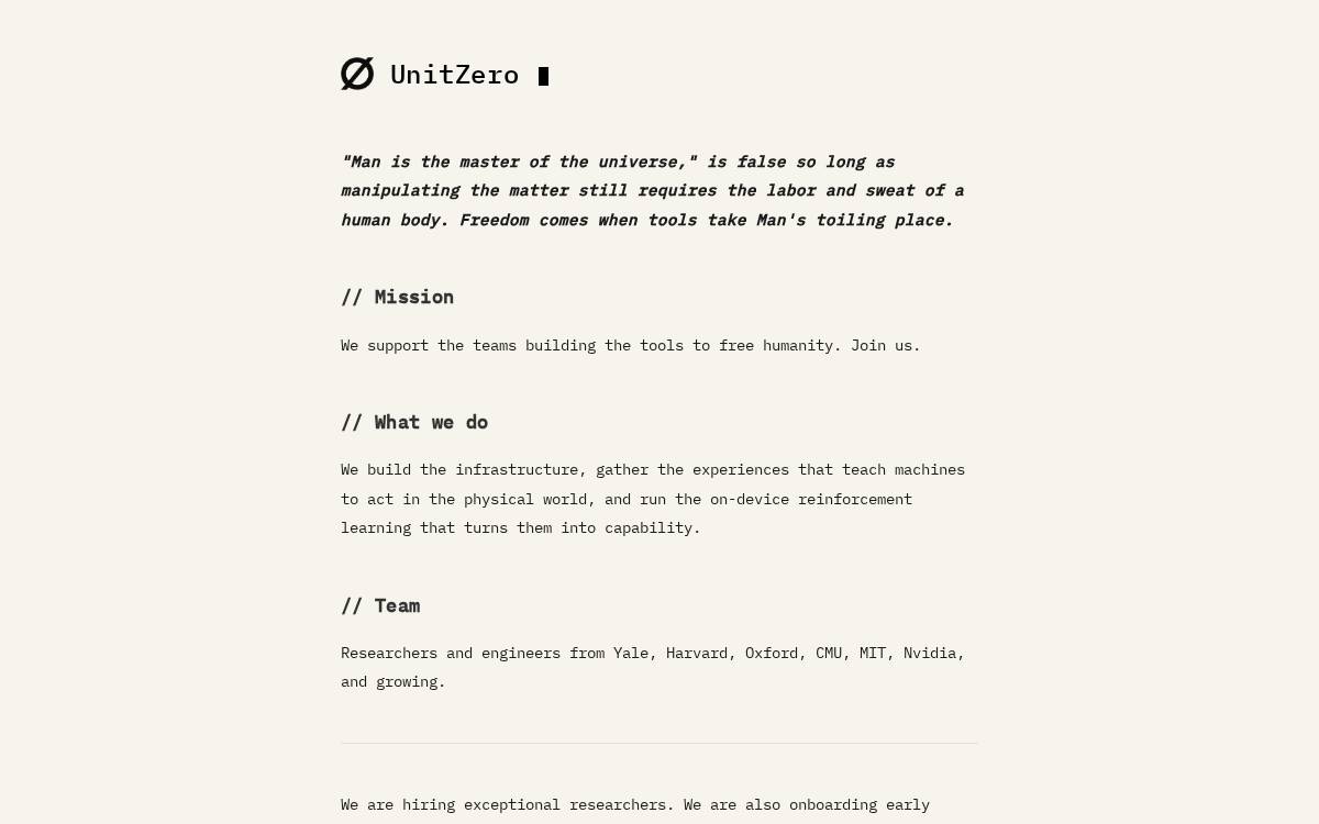 UnitZero Robotics San Francisco website preview