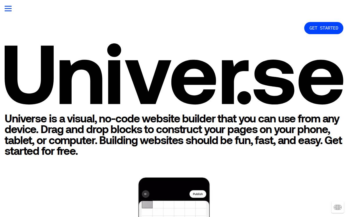 Universe website preview