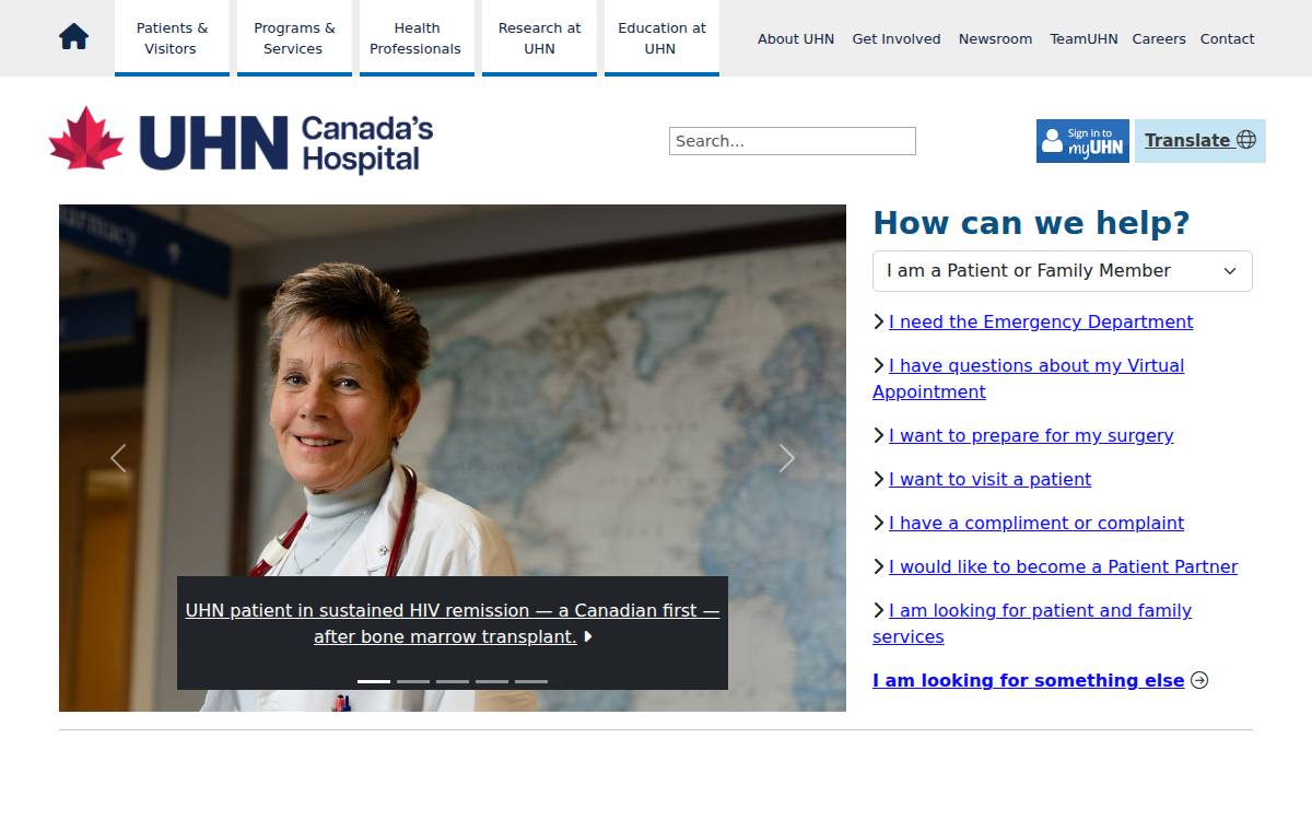 University Health Network website preview
