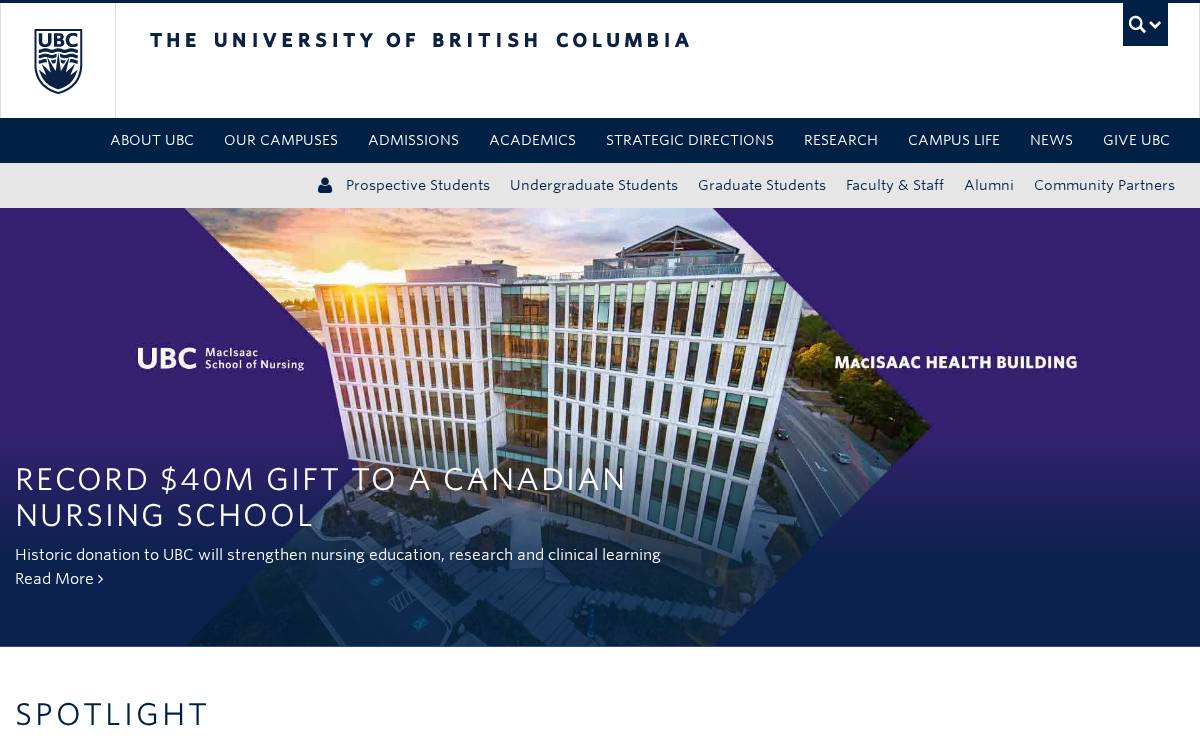University of British Columbia website preview