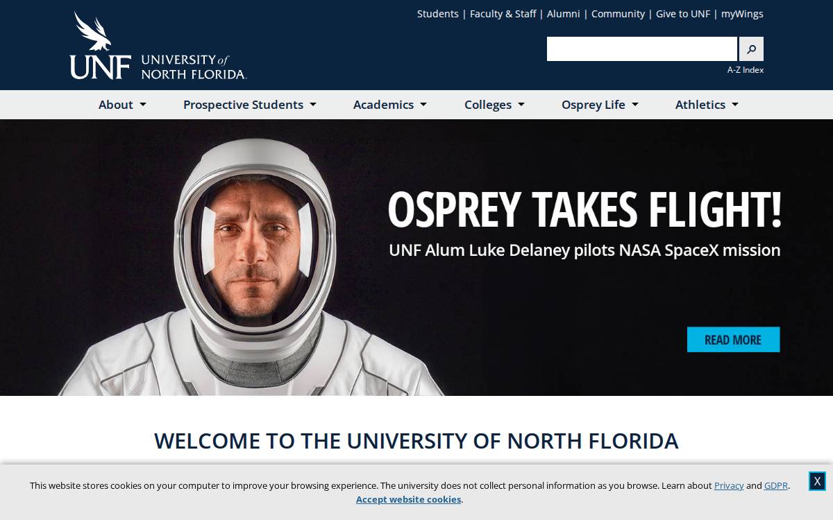 University of North Florida website preview