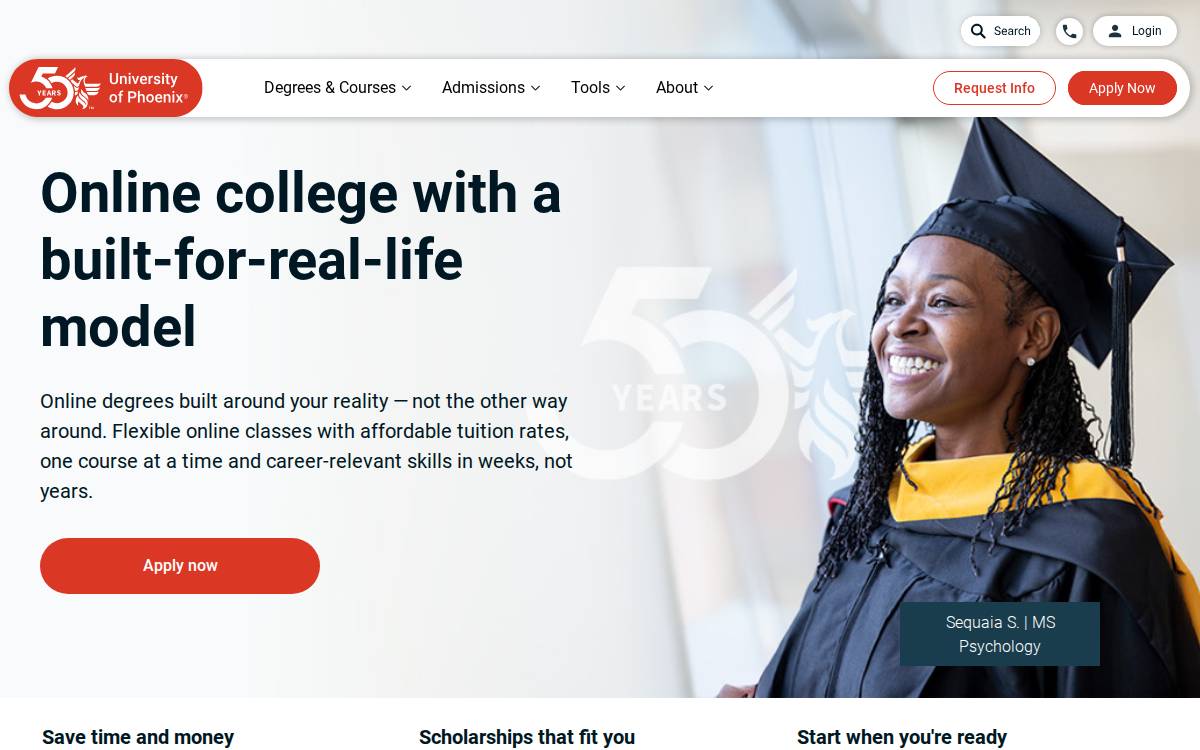 University of Phoenix website preview